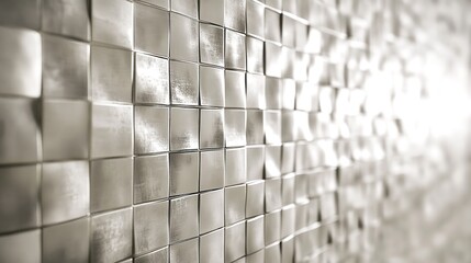 Contemporary metallic wall cladding featuring small, reflective square elements and a dynamic texture