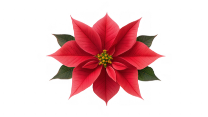 Red poinsettia with green leaves for holiday decor, created AI, PNG
