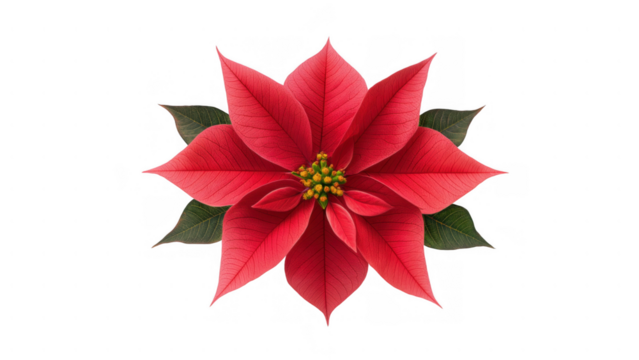 Red poinsettia with green leaves for holiday decor, created AI, PNG