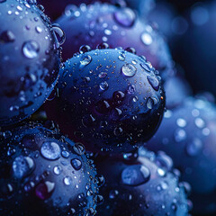 Detailed grape skin with water droplets in high resolution macro photography
