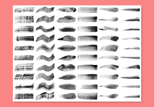 Vector collection of black watercolor brush strokes and splatters with stipple noise texture effect