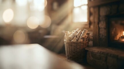 Cozy Fireplace with Birch Logs