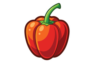 Single stylized red bell pepper showcases its vibrant color and green stem