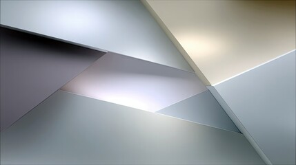Abstract composition of overlapping geometric planes in cool tones, with soft, diffused light creating subtle shadows and highlights.