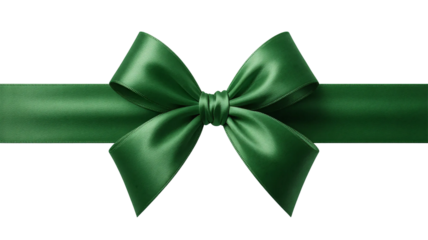 Generative AI: Luxurious Emerald Green Satin Ribbon Bow Isolated on Transparent PNG Background