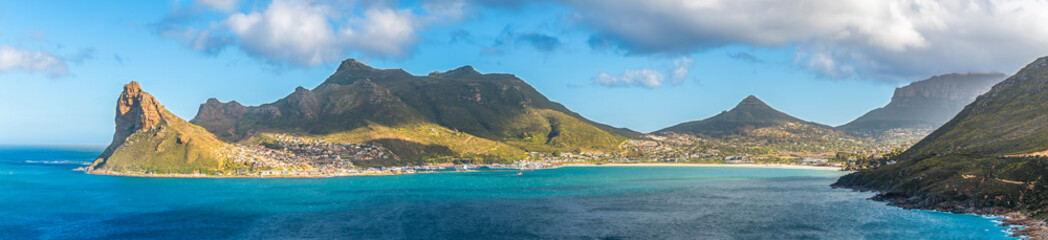 Fototapeta premium A panorama view across Hout Bay on the Cape Peninsula, South Africa in springtime