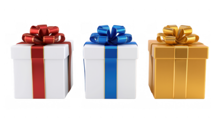 Festive gift boxes with ribbons for the holidays, created AI, PNG