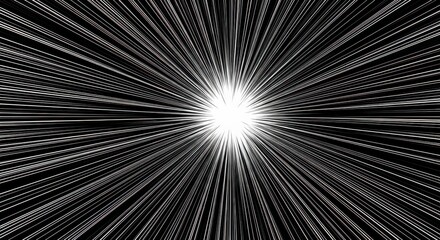 Obraz premium High-speed action, black and white anime lines, Radial speed lines on black. Light speed velocity lines. Flash action, manga style comic background