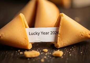 Fortune cookie saying lucky year prediction chinese new year celebration bakery treat and future forecast