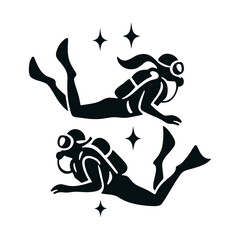 Obraz premium PNG Underwater exploration silhouette illustration.