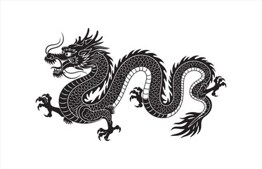 Intricate black ink chinese dragon illustration with detailed scales and claws