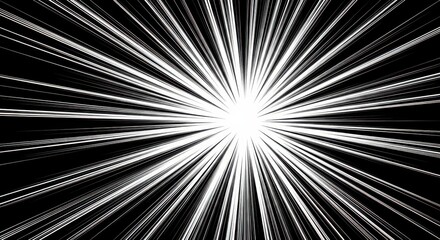 Obraz premium High-speed action, black and white anime lines, Radial speed lines on black. Light speed velocity lines. Flash action, manga style comic background