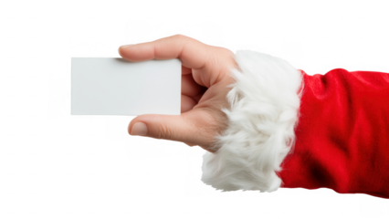 A red-sleeved hand offers a blank card, created AI, PNG