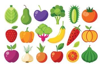 Diverse fruits and vegetables are displayed, showcasing a colorful array of healthy, fresh produce