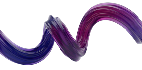 A vibrant abstract fluid swirl with a purple and blue gradient, transparent background