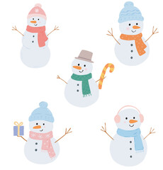 Cute Snowman Clipart Set – Winter Holiday Characters, Christmas Kids Illustration