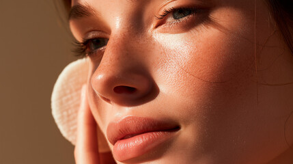 A thoughtful woman and her skincare routine.