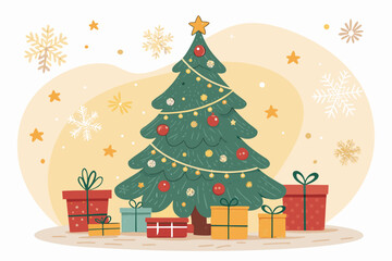 Fototapeta premium Vibrant Christmas Tree Decorated With Ornaments High-Quality Stock Image