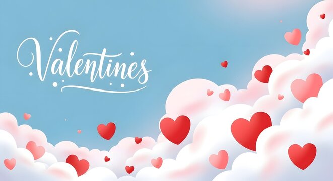 Valentines day hearts in clouds romantic sky background