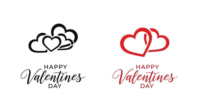 Happy valentines day heart icons black and red