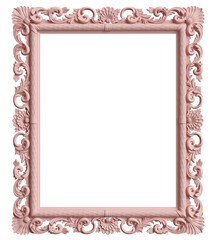 Classic frame with ornament decor in pastel pink color isolated on white background