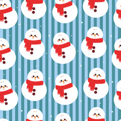 cute seamless pattern cartoon snowman wearing red scarf for winter wallpaper