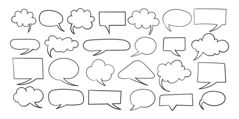 Fototapeta premium Speech bubble signs. Hand drawn Icons. Collection of empty speech bubbles. Comic speech bubble. Retro empty comic bubble. Vector illustration
