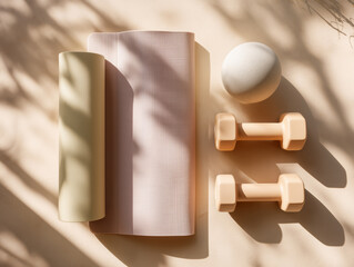 Modern Home Gym. Flatlay, softlight