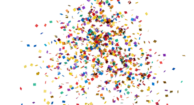 Vibrant confetti explosion, transparent background. PNG