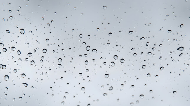 Blue abstract texture of rain drops and water droplets on a wet glass window surface