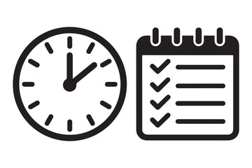  Clock and checklist icons symbolizing time management and task completion silhouette