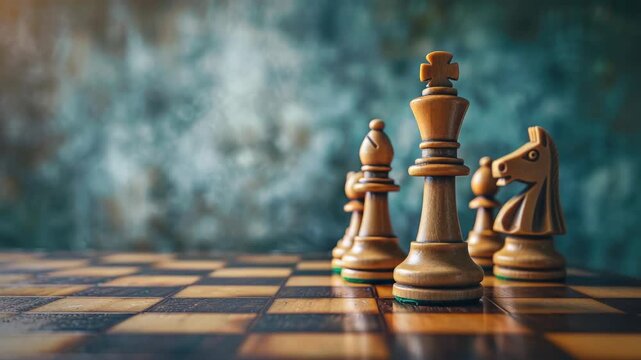 Chess pieces on board with focus black king