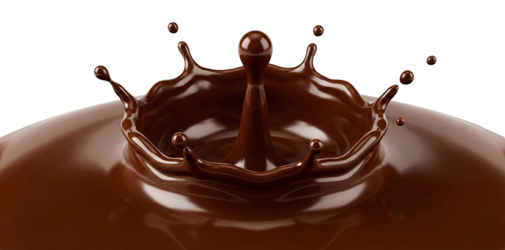 A dynamic chocolate liquid splash, transparent background