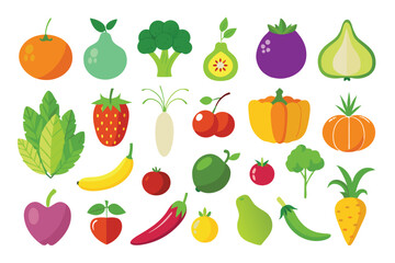 Vibrant fruit and vegetable collection displayed on a clean white backdrop creates an inviting scene