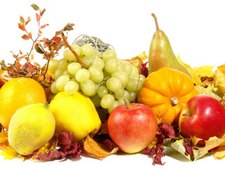 Autumn Fruits and Vegetables on white Background