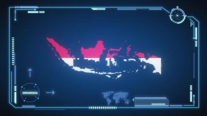 Futuristic Digital Indonesia map HUD animation, global network cyber technology, government, Country Map, Politics, Travel, News, and Sports Events - Powered by Adobe