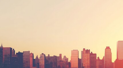 Fototapeta premium City skyline silhouette against a pale yellow and orange gradient sky at sunset