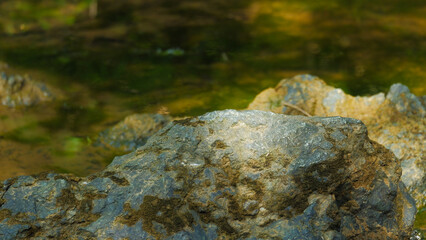 Calm River Water and Wet Dark Stones in Nature
