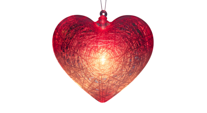Red heart shaped ornament with light isolated on transparent background - Powered by Adobe
