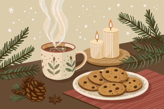 Holiday Table Setting With Hot Cocoa Cooki Creative Visual Perfect for Editorial Content