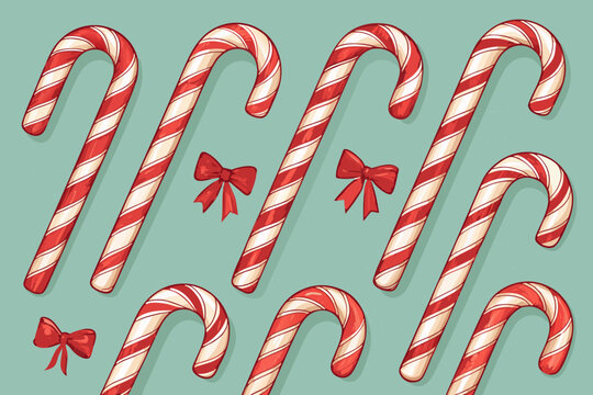 Beautiful Candy Canes Arranged High-Quality Stock Image