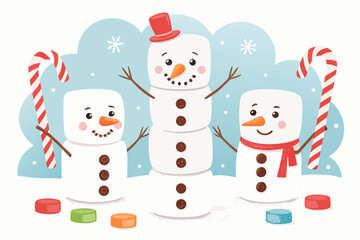Marshmallow Snowmen Treats Bold Cute Colo Creative Visual Suitable for Design