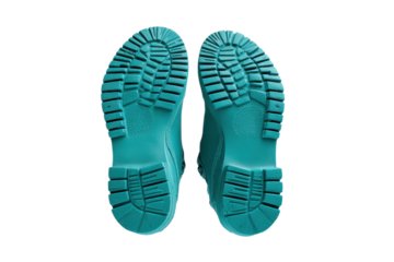 Teal Work Boots Soles Facing Up Against Black Background shoes footwear, Isolated On Transparent Background, Png