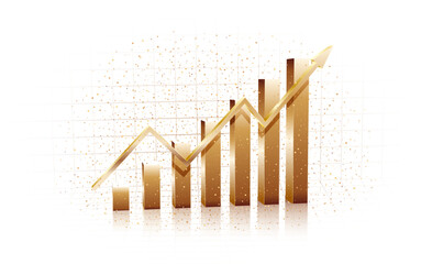 Dynamic upward trending graph in gold hues, featuring house icons and rising bars on a grid, symbolizing booming property market and investment success