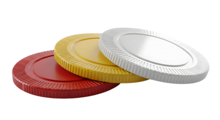 Three colorful plastic lids stacked together isolated on transparent background