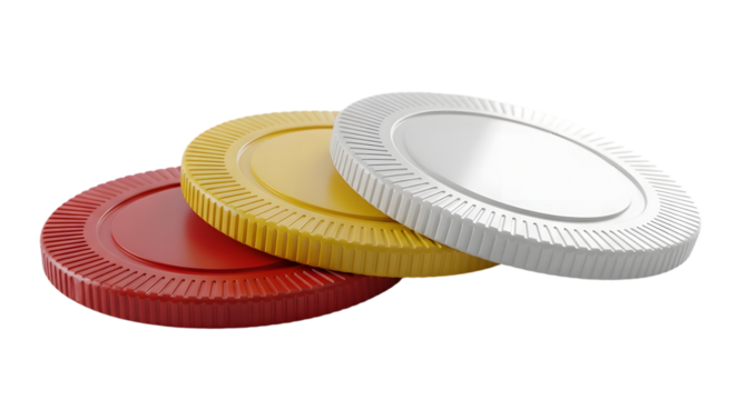 Three colorful plastic lids stacked together isolated on transparent background