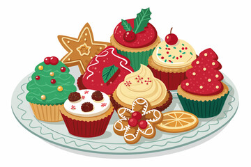 Featuring Plate Assorted Christmas Pastries Bold Vibrant Professional Photo