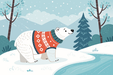 Crisp Polar Bear Wearing Winter Sweater Snowy Professional Photo