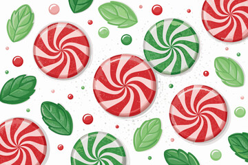 Elegant Peppermint Swirl Candies Scattered High-Quality Stock Image