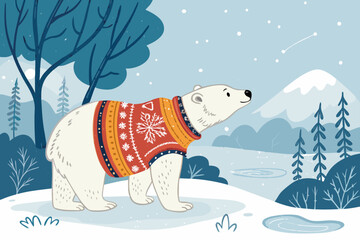 Dynamic Polar Bear Wearing Winter Sweater Snowy Premium Digital Asset